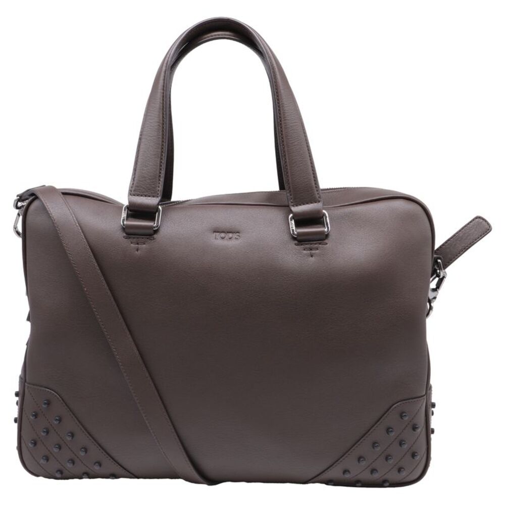 Tod's Studded Briefcase in Brown Leather
